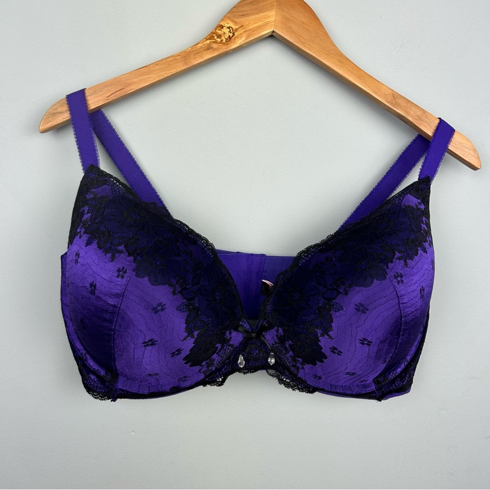 Elegant Purple and Black Lace Bra